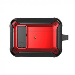 Rugged Design Shockproof Anti-Scratch Protective Case with Tight Closure and Holder Clip for Apple Airpod Pro 2 / 1 (Red)