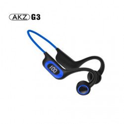 Open Ear Bone Conduction Earhook Design Bluetooth Wireless Headset Headphone with Micro SD Card Slot AKZ-G3 for Universal Cell Phone And Bluetooth Device (Blue)