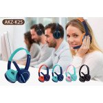 Wholesale Compact Hi-Fi Audio Bluetooth Wireless Extendable Headphone Headset with Built in Mic and FM Radio for Universal Cell Phone And Bluetooth Device AKZK25 (Pink Blue)