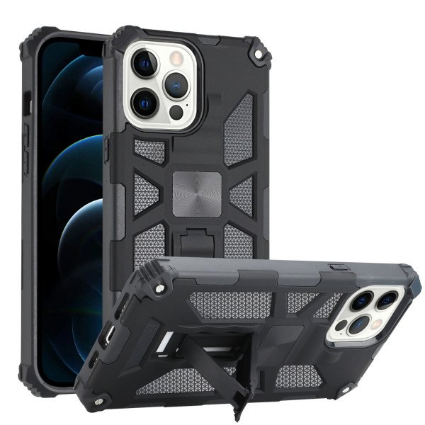 Wholesale Tuff Armor Hybrid Stand Case with Magnetic Plate for Apple iPhone 13 Pro Max [6.7] (Black)