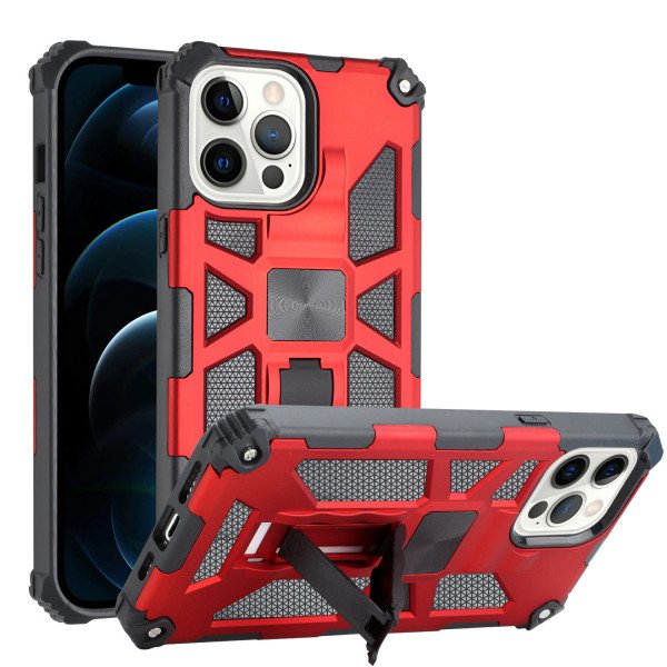 Wholesale Tuff Armor Hybrid Stand Case with Magnetic Plate for Apple iPhone 13 Pro [6.1] (Red)