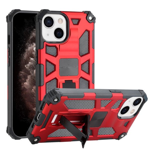Wholesale Tuff Armor Hybrid Stand Case with Magnetic Plate for Apple iPhone 13 [6.1] (Red)