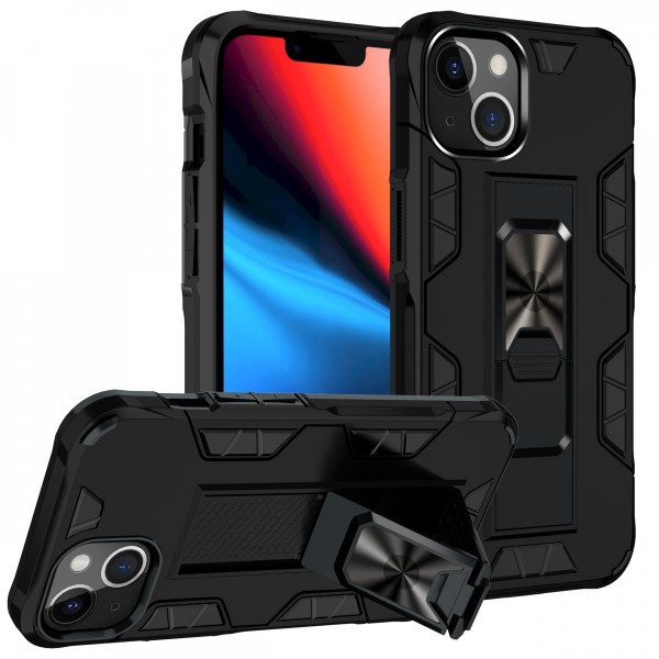 Wholesale Military Grade Armor Protection Stand Magnetic Feature Case for Apple iPhone 13 (6.1) / 16e (Black)