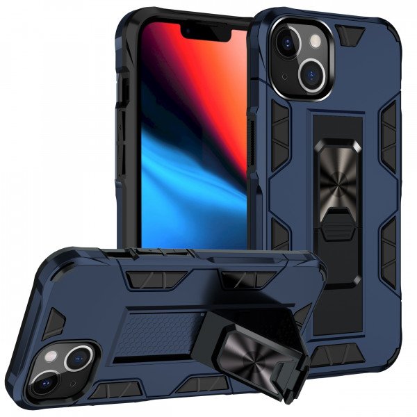 Wholesale Military Grade Armor Protection Stand Magnetic Feature Case for Apple iPhone 13 (6.1) / 16e (Navy Blue)