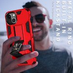 Wholesale Military Grade Armor Protection Stand Magnetic Feature Case for Apple iPhone 13 (6.1) (Red)