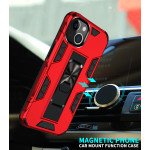 Wholesale Military Grade Armor Protection Stand Magnetic Feature Case for Apple iPhone 13 (6.1) (Red)