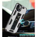 Wholesale Military Grade Armor Protection Stand Magnetic Feature Case for Apple iPhone 13 (6.1) / 16e (Silver)