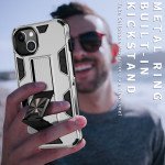 Wholesale Military Grade Armor Protection Stand Magnetic Feature Case for Apple iPhone 13 (6.1) / 16e (Silver)