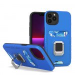 Wholesale Square Ring Stand Holder with Card Slot Hybrid Case for Apple iPhone 13 Pro Max (6.7) (Navy Blue)