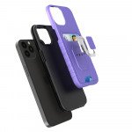 Wholesale Square Ring Stand Holder with Card Slot Hybrid Case for Apple iPhone 13 Pro Max (6.7) (Purple)