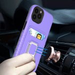 Wholesale Square Ring Stand Holder with Card Slot Hybrid Case for Apple iPhone 13 Pro Max (6.7) (Purple)