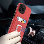 Wholesale Square Ring Stand Holder with Card Slot Hybrid Case for Apple iPhone 13 Pro Max (6.7) (Red)