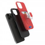 Wholesale Square Ring Stand Holder with Card Slot Hybrid Case for Apple iPhone 13 (6.1) (Red)