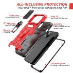 Wholesale Full Body Tech Ring Stand Case Built In Screen Protector with Lens Cover for Apple iPhone 13 (6.1) (Red)