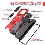 Wholesale Full Body Tech Ring Stand Case Built In Screen Protector with Lens Cover for Apple iPhone 13 Pro Max (6.7) (Red)