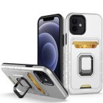 Square Ring Stand Holder with Card Slot Hybrid Case for Apple iPhone 13 Pro Max (6.7) (Silver)