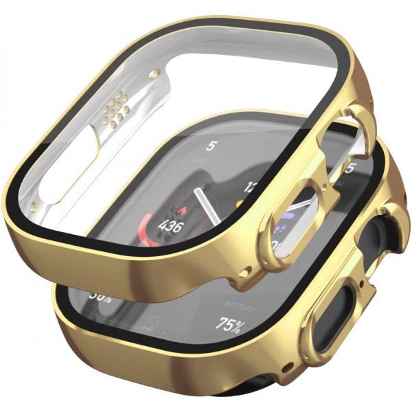 Wholesale Tempered Glass Screen Protector Full Coverage Shockproof Cover Case for Apple Watch Ultra 2 / 1 [49MM] (Gold)