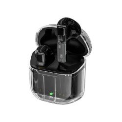 True TWS Gaming See-Thru Transparent Design Bluetooth Wireless Headphone Earbuds Headset BW01 for Universal Cell Phone And Bluetooth Device (Black)