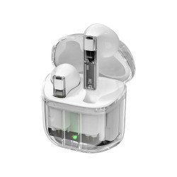 True TWS Gaming See-Thru Transparent Design Bluetooth Wireless Headphone Earbuds Headset BW01 for Universal Cell Phone And Bluetooth Device (White)