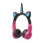 Wholesale Unicorn Cat Ear Bluetooth Wireless LED Foldable Headphone Headset with Built in Mic and FM Radio for Universal Cell Phone And Bluetooth Device CXT8M (Black Pink)