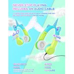 Wholesale Unicorn Cat Ear Bluetooth Wireless LED Foldable Headphone Headset with Built in Mic and FM Radio for Universal Cell Phone And Bluetooth Device CXT8M (Blue Green)