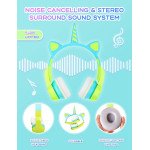 Wholesale Unicorn Cat Ear Bluetooth Wireless LED Foldable Headphone Headset with Built in Mic and FM Radio for Universal Cell Phone And Bluetooth Device CXT8M (Blue Green)