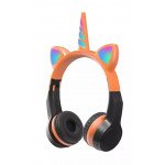 Unicorn Cat Ear Bluetooth Wireless LED Foldable Headphone Headset with Built in Mic and FM Radio for Universal Cell Phone And Bluetooth Device CXT8M (Orange Black)