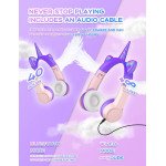 Wholesale Unicorn Cat Ear Bluetooth Wireless LED Foldable Headphone Headset with Built in Mic and FM Radio for Universal Cell Phone And Bluetooth Device CXT8M (Purple Pink)