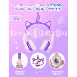 Wholesale Unicorn Cat Ear Bluetooth Wireless LED Foldable Headphone Headset with Built in Mic and FM Radio for Universal Cell Phone And Bluetooth Device CXT8M (Purple Pink)