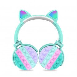 Popit Cat Ear Bluetooth Wireless LED Foldable Headphone Headset with Built in Mic and FM Radio for Universal Cell Phone And Bluetooth Device CT-950 (Blue)