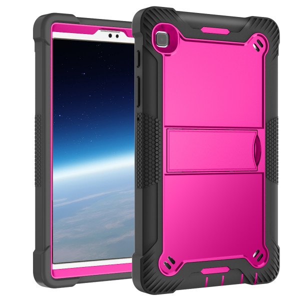 Wholesale Shockproof Durable Heavy Duty Hybrid Sturdy Kickstand Protective Tablet Cover Case for Samsung Galaxy Tab A7 Lite (2021) (Black/HotPink)