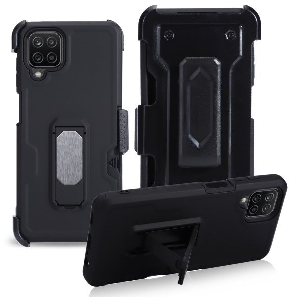 Wholesale Premium Armor Heavy Duty Kickstand Card Slot Case with Clip for Samsung Galaxy A12 (Black)