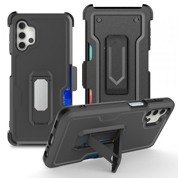 Wholesale Premium Armor Heavy Duty Kickstand Card Slot Case with Clip for Samsung Galaxy A32 5G (Black)