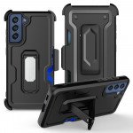 Wholesale Premium Armor Heavy Duty Kickstand Card Slot Case with Clip for Samsung Galaxy S22 5G (Black)