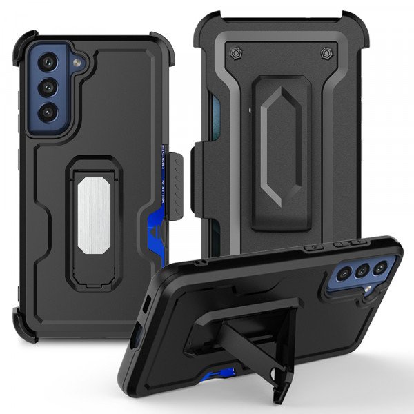 Wholesale Premium Armor Heavy Duty Kickstand Card Slot Case with Clip for Samsung Galaxy S22 Ultra 5G (Black)