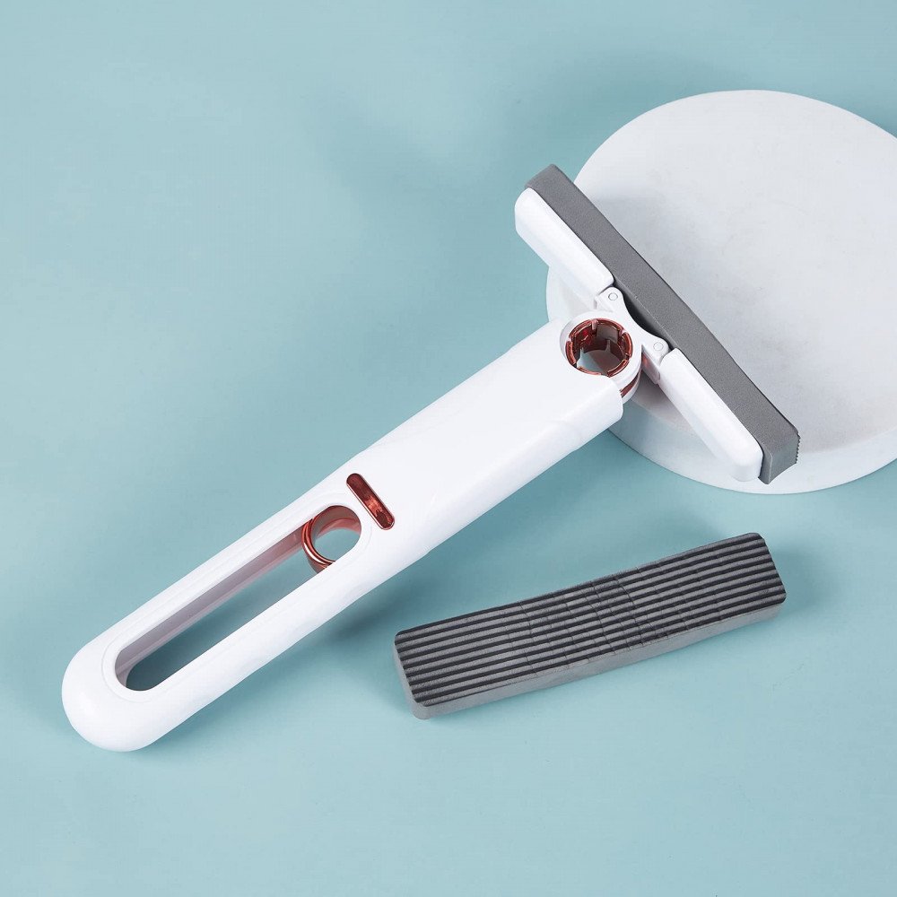 KiBcsLic - Mini Serpillière Autonettoyante Avec Barre D'essorage | Pour Vitres, Miroirs, Comptoirs | Tête éponge Absorbante, Design Ergonomique (Blanc/Noir)