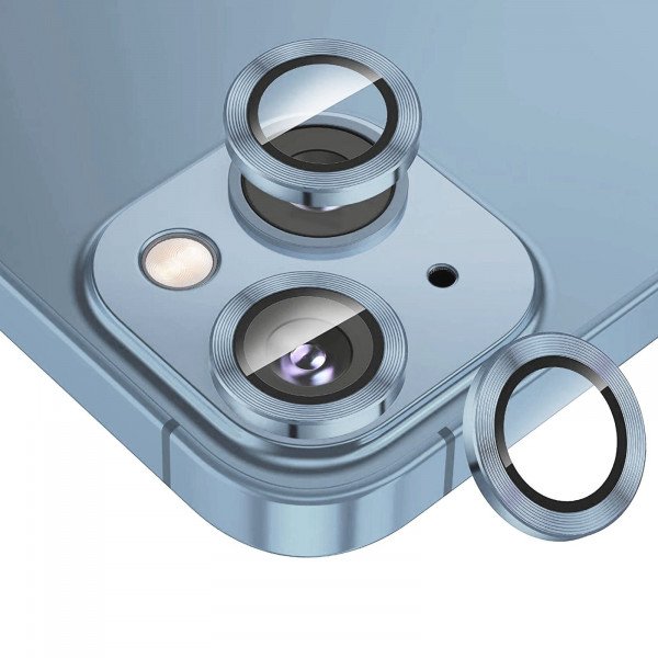 Wholesale Premium Guard Titanium Alloy HD Tempered Glass Camera Lens Protector for iPhone 14, iPhone 14 Plus (Blue)