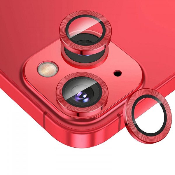 Wholesale Premium Guard Titanium Alloy HD Tempered Glass Camera Lens Protector for Apple iPhone 14, iPhone 14 Plus (Red)