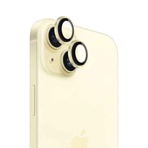 Wholesale Premium Guard Titanium Alloy HD Tempered Glass Camera Lens Protector for Apple iPhone 15, iPhone 15 Plus (Yellow)