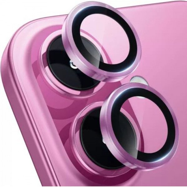 Wholesale Premium Guard Titanium Alloy HD Tempered Glass Camera Lens Protector for Apple iPhone 16, iPhone 16 Plus (Pink)