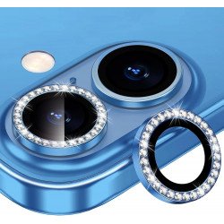 Premium Diamond Glitter HD Tempered Glass Camera Lens Protector Ring Anti-Scratch Protection Shield for Apple iPhone 17, 16, iPhone 16 Plus (Blue)