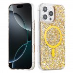 Wholesale Colorful Glitter Sparkle Design Clear Transparent Shockproof Magsafe Compatible Magnetic Ring Phone Case for Apple iPhone 16 Pro Max (Gold)