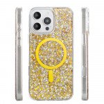 Wholesale Colorful Glitter Sparkle Design Clear Transparent Shockproof Magsafe Compatible Magnetic Ring Phone Case for Apple iPhone 16 Pro Max (Gold)