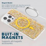 Wholesale Colorful Glitter Sparkle Design Clear Transparent Shockproof Magsafe Compatible Magnetic Ring Phone Case for Apple iPhone 16 Pro Max (Gold)