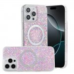 Wholesale Colorful Glitter Sparkle Design Clear Transparent Shockproof Magsafe Compatible Magnetic Ring Phone Case for Apple iPhone 16 Pro Max (Pink)