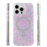 Wholesale Colorful Glitter Sparkle Design Clear Transparent Shockproof Magsafe Compatible Magnetic Ring Phone Case for Apple iPhone 16 Pro Max (Pink)
