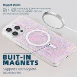 Wholesale Colorful Glitter Sparkle Design Clear Transparent Shockproof Magsafe Compatible Magnetic Ring Phone Case for Apple iPhone 16 Pro Max (Pink)
