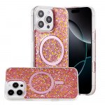 Wholesale Colorful Glitter Sparkle Design Clear Transparent Shockproof Magsafe Compatible Magnetic Ring Phone Case for Apple iPhone 16 Pro Max (Red)