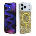 Wholesale Colorful Glitter Sparkle Design Clear Transparent Shockproof Magsafe Compatible Magnetic Ring Phone Case for Apple iPhone 17 Pro Max (Gold)