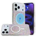 Wholesale Colorful Glitter Sparkle Design Clear Transparent Shockproof Magsafe Compatible Magnetic Ring Phone Case for Apple iPhone 17 Pro Max (Pink)